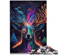 Puzzles 1000 pièces pour Adultes Puzzle Cosmique Trippy cerf Puzzles en Carton Profitez de Jeux pour Adultes 26x38 cm