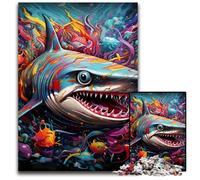 Puzzles 1000 pièces pour Adultes, Puzzle en Bois Requin, Jeu de réflexion interactif en Famille, adapté aux 14 Ans et Plus, 50x75cm / 19,68x29,52 Pouces