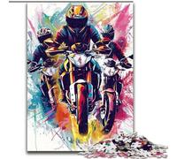 Puzzles 1000 pièces pour Adultes Puzzle Moto Aquarelle en Carton, Parfait pour Halloween, Noël, Cadeau d'anniversaire 1000 pièces(26x38cm)