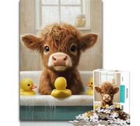 Puzzles 1000 pièces pour adultes,puzzle vache des Highlands dans la salle de bain,pour adolescents,pour un séjour relaxant avec des pièces de formes aléatoires entièrement emboîtables (taille 75x50cm)