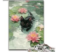 Puzzles 1000 pièces pour Adultes, Puzzles artistiques Abstraits de Chat Noir pour Noël, Halloween, fête des mères, Nouvel an, Pâques (Taille 50x75cm)