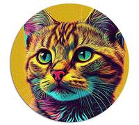 Puzzles 1000 pièces pour Adultes Puzzles Chat Pop Art Visage d'animal Puzzle Circulaire Puzzle Puzzles en Carton 67,5x67,5 cm
