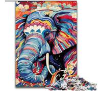 Puzzles 1000 pièces pour Adultes, Puzzles éléphant psychédéliques en Bois, décoration d'intérieur colorée et Jeu Familial interactif, 1000 pièces(50x75cm)