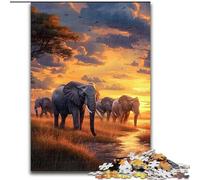 Puzzles 1000 pièces pour Adultes Puzzles éléphants d'Afrique pour Adultes Développe la Coordination œil-Main Parfait pour Les Cadeaux d'anniversaire (Taille 26x38cm)