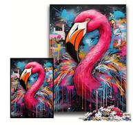 Puzzles 1000 pièces pour Adultes, Puzzles en Bois Flamingo Graffiti 50x75cm, idéal pour Les Amoureux, Cadeau Parfait pour Noël, Le Nouvel an, la Saint-Valentin