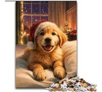 Puzzles 1000 pièces pour Adultes Puzzles en Bois Golden Retriever de Noël 50X75CM Parfait pour Halloween, Noël, Cadeau d'anniversaire