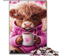 Puzzles 1000 pièces pour Adultes Puzzles en Bois Highland Cow 50x75cm Parfait pour Halloween, Noël, Cadeau d'anniversaire