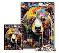 Puzzles 1000 pièces pour Adultes Puzzles Graffiti Ours Brun pour Adultes 26x38cm Cadeau de Vacances Parfait pour Noël, Halloween, Pâques, Nouvel an