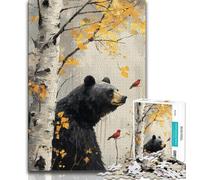 Puzzles 1000 pièces pour Adultes, Puzzles Ours Noir et Oiseau Rouge pour Adultes, Jeu Familial Anti-Stress, défi Difficile, adapté aux Couples (Taille 75x50cm)