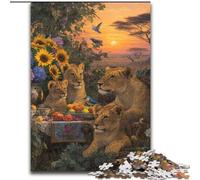 Puzzles 1000 pièces pour Adultes - Puzzles Pique-Nique de Lions africains - Idée Cadeau de Vacances, Illustrations Humoristiques et détaillées (Taille 50x75cm)