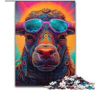 Puzzles 1000 pièces pour Adultes Puzzles psychédéliques Buffalo en Bois, adaptés aux Anniversaires, Halloween, Thanksgiving, Pâques 1000 pièces(50x75cm)