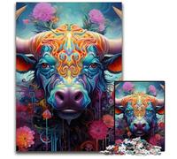 Puzzles 1000 pièces pour Adultes, Puzzles psychédéliques en Carton Buffalo, Jeu décoratif Stimulant pour Le Cerveau, Jouet interactif Familial 26x38cm/10,23x14,96 Pouces