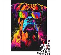 Puzzles 1000 pièces pour Adultes Race de Boxeur avec Lunettes de Soleil Puzzle carré pour Enfants pour Adultes et Enfants Puzzles en Bois Jeux de défi Uniques Taille : 75 x 50 cm