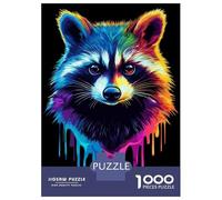 Puzzles 1000 Pièces pour Adultes Rainbow Pop Art Raccoon Adolescents Puzzles Jeux De Détente Cadeaux pour Femmes Cadeaux pour Amis Et Famille 52x38cm/1000pcs