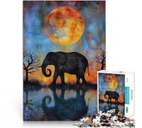 Puzzles 1000 pièces pour Adultes Réflexion de la Lune sur l'éléphant Jeux éducatifs Car C'est Un pour Toute la Famille 38x26cm