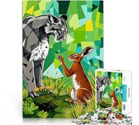 Puzzles 1000 pièces pour Adultes Rencontre Entre Un couguar et Un lièvre Défi Difficile Cadeau d'anniversaire, Cadeaux, décoration Murale 50x70cm