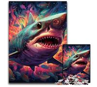 Puzzles 1000 pièces pour Adultes Requin coloré Puzzles Difficiles pour Adultes Cadeau de Vacances idéal, œuvre d'art à Faire soi-même 50x75cm/19,68x29,52 Pouces
