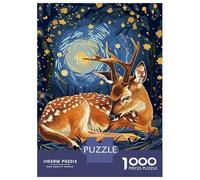 Puzzles 1000 Pièces pour Adultes Resting Deer in Starry Night Puzzles pour Adultes, Jeux Amusants, Une Œuvre d'art, Une Offre À Offrir À Toute La Famille 52x38cm/1000pcs
