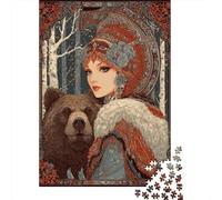 Puzzles 1000 Pièces pour Adultes Russian Folklore Bear and Beauty Adolescents Puzzles Jeu Familial Défi Difficile Cadeaux Anti-Stress 52x38cm/1000pcs