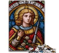 Puzzles 1000 pièces pour Adultes Saint A Vitrail Difficile et Défi avec Affiche et Fiche de Trivia pour 14 Ans 26x38cm
