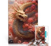 Puzzles 1000 pièces pour Adultes Sakura Dragon Chinois Réduction du Stress intéressante Cadeau d'anniversaire, Cadeaux, décoration Murale 38x26cm