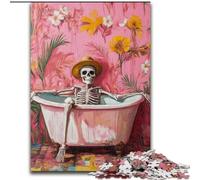 Puzzles 1000 pièces pour Adultes Salle de Bain Squelette Impossible Puzzles pour Adultes Oeuvre d'art Décor Intelligence Jouet pour Jeux d'intérieur en Famille (Taille 26x38cm)