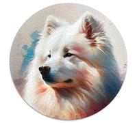 Puzzles 1000 pièces pour Adultes Samoyède Peinture Chien Puzzles Ronds pour 1000 pièces Défi DIY Casse-tête pour Adolescents 67,5 x 67,5 cm
