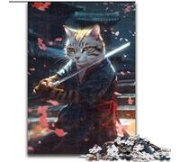Puzzles 1000 pièces pour Adultes Samurai Cat Swords Dance Puzzles Taille 26x38cm Jeu Familial interactif, défi cérébral, Jouet éducatif