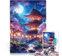 Puzzles 1000 pièces pour Adultes Scène Nocturne d'un Temple Japonais Jeu Pratique Chaque pièce est Unique - Jeu Familial Stimulant et Amusant 50x70cm