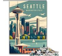 Puzzles 1000 pièces pour Adultes Seattle Washington Voyage Jeu Familial Soulagement du Stress Défi Difficile Cadeaux du Père Noël Secret (50x75cm) 1000pcs