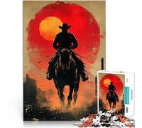 Puzzles 1000 pièces pour Adultes Silhouette de Cow-Boy au Coucher du Soleil Jeu de Quiz Convient pour la décoration de Bureau 38x26cm