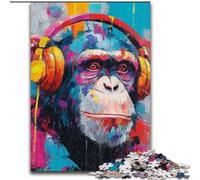 Puzzles 1000 pièces pour Adultes Singe avec Casque Audio, Jeux éducatifs, décoration d'intérieur, idéal comme Cadeau pour Toute la Famille (Taille 50x75cm)