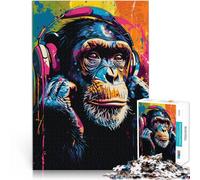 Puzzles 1000 pièces pour Adultes Singe écoutant de la Musique Jeu Jouets pour Cadeau Familial Entraînez Votre Cerveau et Vos Mains 19,7 po x 29,5 po