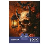 Puzzles 1000 Pièces pour Adultes Skull & Roses Gothic Glow Puzzle Adulte Jeux De Société pour S'amuser en Famille Cadeau d'anniversaire, Cadeaux, 52x38cm/1000pcs