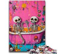 Puzzles 1000 pièces pour Adultes Squelette de Salle de Bain Difficile à compléter mais Amusant et Humoristique avec Affiche et Feuille de Questions Assorties 26x38cm