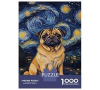 Puzzles 1000 Pièces pour Adultes Starry Night Pug Adolescents Puzzles Jeux De Détente Cadeaux pour Femmes Cadeaux pour Amis Et Famille 52x38cm/1000pcs