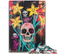 Puzzles 1000 pièces pour Adultes, Style Basquiat, Fleurs et crânes, Jeu éducatif pour Anniversaire et Noël, pour Les 14 Ans, 50x75cm