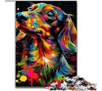 Puzzles 1000 pièces pour Adultes Teckel Art en Bois, pour Noël et Le Nouvel an, Cadeau de Vacances 50x75cm Activité de Jeu familiale captivante
