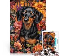 Puzzles 1000 pièces pour Adultes Teckel en Fleurs Jouets éducatifs d'apprentissage Chaque pièce est Unique - Jeu Familial Stimulant et Amusant 75x50cm