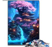 Puzzles 1000 pièces pour Adultes Temple de la Cascade néon, défi Difficile et Anti-Stress, Cadeaux du Père Noël Secret pour Les 14 Ans et Plus (Taille 26x38cm)