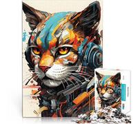 Puzzles 1000 pièces pour Adultes Tête de Machine à Chat Cyborg Défi Difficile pour soulager Le Stress Œuvre d'art 75x50cm