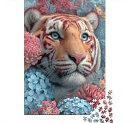Puzzles 1000 Pièces pour Adultes Tiger Flowers Art Print Adolescents Puzzles Jeu Familial Défi Difficile Cadeaux Anti-Stress 52x38cm/1000pcs