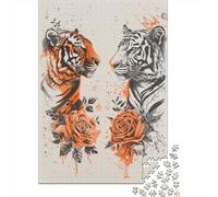 Puzzles 1000 Pièces pour Adultes Tiger Roses Art Print Adolescents Puzzles Jeu Familial Défi Difficile Cadeaux Anti-Stress 38x26cm/1000pcs