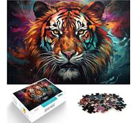 Puzzles 1000 pièces pour Adultes Tigre de feu coloré Jeux Amusants 26x38cm Soulagement du Stress Staycation Tuer Le Temps pour Adolescent 14+