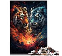 Puzzles 1000 pièces pour Adultes Tigre de feu féroce Puzzle pour Cadeaux 26x38cm Jeu Stimulant et Jeu Familial pour Les 14 Ans et Plus