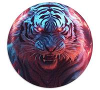 Puzzles 1000 pièces pour Adultes Tigres de l'éclair Rouge Puzzles Ronds en Carton Un pour Noël ou Un Anniversaire (Taille 67,5 x 67,5 cm)