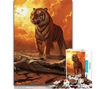 Puzzles 1000 pièces pour Adultes Tigres et Crocodiles, stimulent Le Cerveau, Jouets addictifs pour cultiver la Patience, Cadeau d'anniversaire (75x50cm)