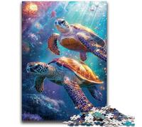 Puzzles 1000 pièces pour Adultes Tortue sur Le Fond Marin 1000 pièces pour Adolescents, avec Affiche et fiche de Questions-réponses pour Les 14 Ans et Plus (50x75cm)