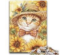 Puzzles 1000 pièces pour Adultes Tournesol Chat Cerveau Intelligence Défi Jouets addictifs Cadeau Amusant pour Les 14 Ans et Plus 50x75cm