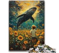 Puzzles 1000 pièces pour Adultes Tournesols et Baleines, Jouets éducatifs, Anti-Stress, pour renforcer l'amour Entre Couples, 26x38cm
